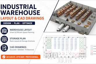 design industrial warehouse layout, storage plan and cad drawings