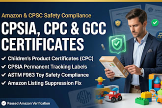 create cpsia , gcc,cpc certificate, label and amazon toy product compliance