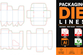 create packaging box dieline, die cut and cut lines template