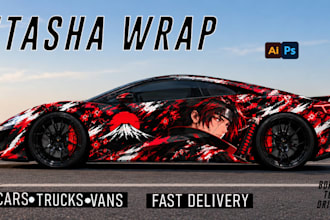 design a professional racing car wrap and sports car, itasha wrap design
