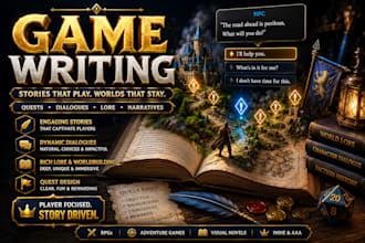 write and edit immersive game narrative and quest dialogue