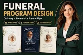 design funeral program, obituary, memorial and funeral flyer