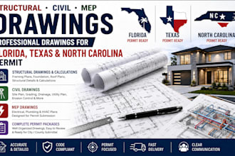provide structural civil mep drawings engineer stamp for florida texas nc permit