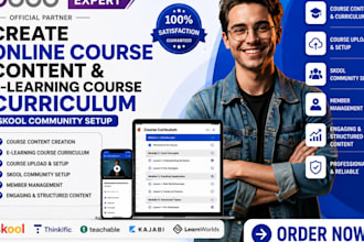 create an online course content, e learning course curriculum skool community