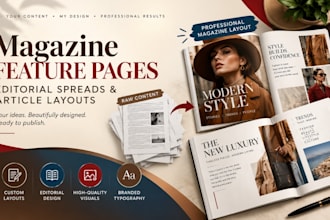 design magazine feature pages, editorial spreads and article layouts
