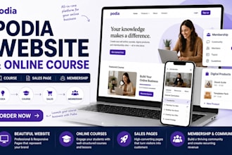 build podia website online course sales page and membership site