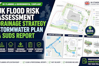 prepare uk flood risk assessment drainage strategy stormwater plan, suds report