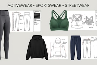 design apparel tech pack and fashion flat sketch for production