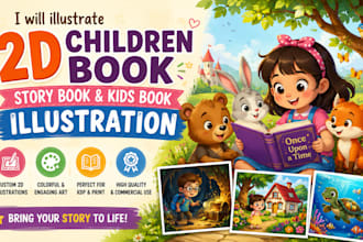 illustrate 2d children book, story book, kids illustration, picture book USA, UK