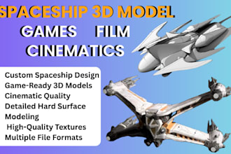 design a detailed futuristic spaceship 3d model for games and cinematic projects