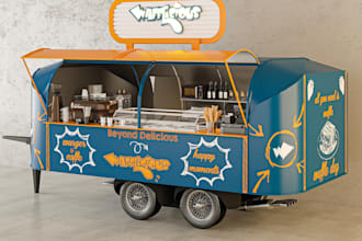 create 3d food truck, waffle, burger, coffee cart, kiosk, trailer