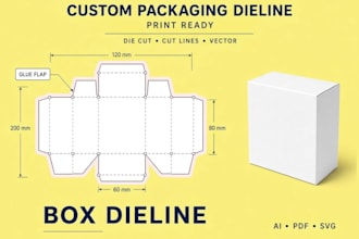 create custom print ready packaging box dieline die cut vector cut line template