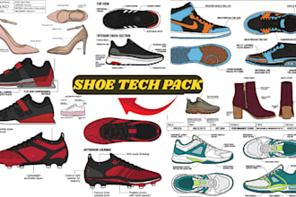 design custom shoe tech pack sneakers heels footwear design for manufacturing