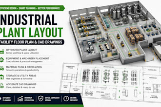 design industrial plant layout, facility floor plan and cad drawings
