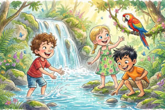 create hand drawn children story book illustraton watercolor story illlustration
