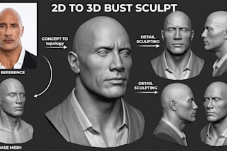 sculpt realistic 3d head bust, face likeness model in stl file for 3d printing