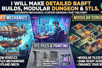 make an detailed accurate build with mechanics in babft, modular dungeon and stl