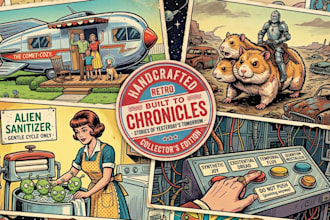 draw vintage illustration, distressed retro or comic art