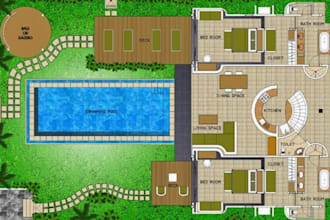 create a 2d floor plan, review stamp swimming pool plan design for permit ready