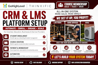 do gohighlevel setup, thinkific course design for law firm and plumbing business