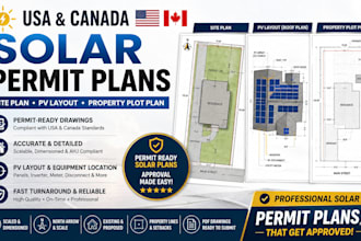 design USA canada solar permit site plan, pv layout and property plot plan