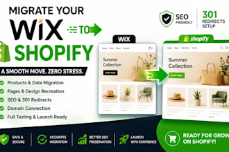 migrate wix website to shopify transfer products data SEO and set up redirects