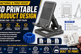 design fuctional 3d printable products with precise stl and step cad files