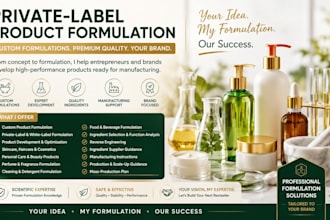 formulate private label products, cosmetics, skincare, haircare and cleaning pro