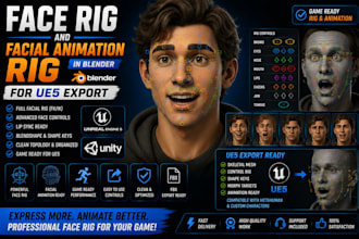 do face rig and facial animation rig in blender for ue5 export