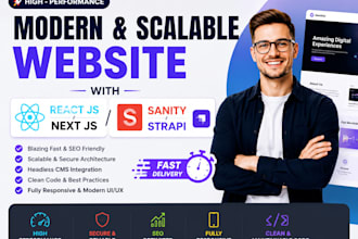 do modern react js  next js sanity strapi headless cms website development