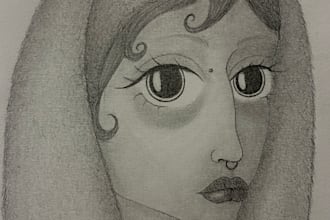 create a dark traditional portrait or character illustration