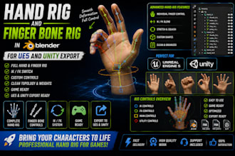 do hand rig and finger bone rig in blender for ue5 and unity export