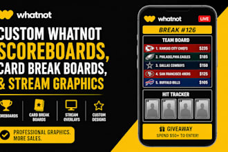 design custom whatnot scoreboards, card break boards, and stream graphics
