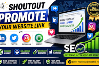 shoutout promote website link to linkedin twitter instagram and website SEO