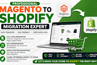 migrate magento to shopify with full data SEO products customers and redirects