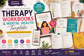 design therapy workbook and mental health worksheets in canva for etsy