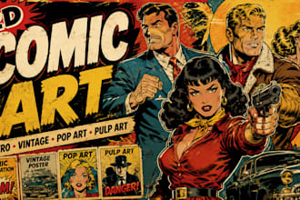 draw retro comic illustration, vintage, pop art, pulp art, comic book, nextra