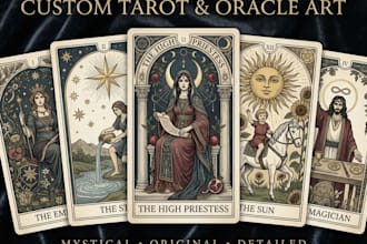 design custom tarot cards, oracle cards and mystical illustrations