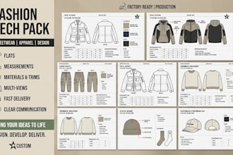 create fashion tech packs, clothing tech pack, streetwear, apparel and flats