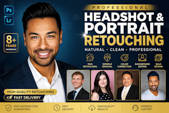 professional headshot editing, portrait retouching and bulk photo edit