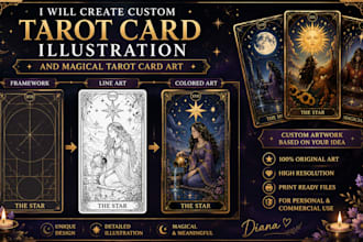 create custom tarot card illustration and magical tarot card art