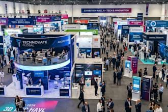 design 3d trade show booths, exhibition stands, kiosks and event signage