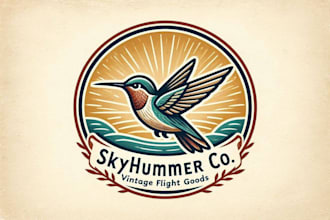 design vintage style flying hummingbird sky mascot logo with express delivery