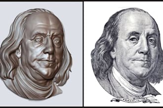 convert image to 3d bas relief portrait model for cnc carving or 3d printing