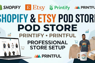 print on demand shopify store, etsy pod store using printful or printfy