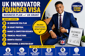 write a business plan for UK innovator founder or worker visa and UK grants