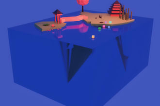 design custom 3d low poly floating island and diorama