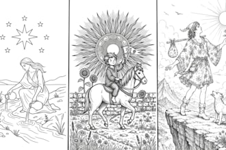 create custom line art tarot card zodiac tarot and astrology card illustrations