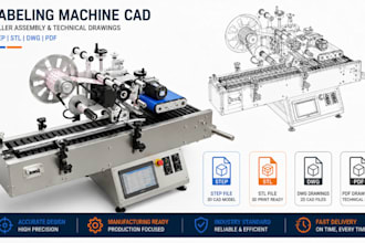 design labeling machine cad, roller assembly and technical drawings step