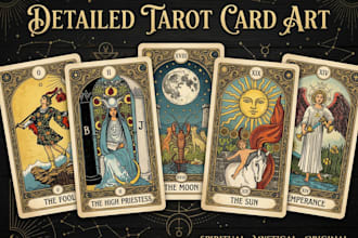create detailed tarot card illustrations and spiritual decks